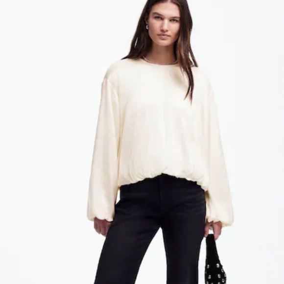 Madewell winter white Long-Sleeve Bubble-Hem Top in Satin - Picture 2 of 4